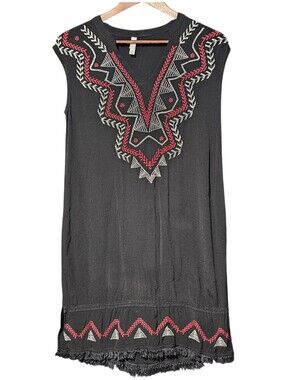Xhilaration Boho Embroidered Sleeveless Tunic Dress Black Red Size Medium